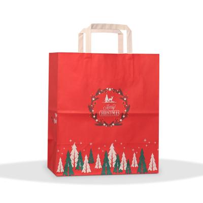 China New Year Materials Recycled Materials Christmas Printing Gift Packaging Bag Flat Rope Wrapping Paper Bag for sale