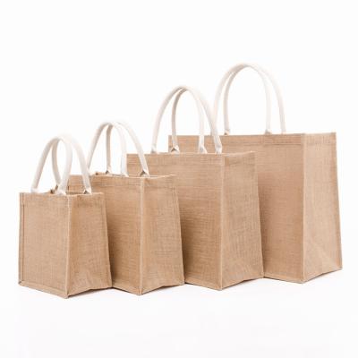 China Wholesale Custom Natural Burlap Tote Bag Shopping Bag Jute Eco-friendly Handled Coated Liner Bag for sale