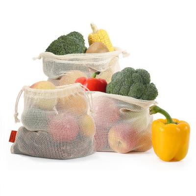 China Other Small Hoop Washable Reusable With Tare Weight Label Drawstring Fruit Vegetable Cotton Mesh Product Bags Net Shopping Bag for sale