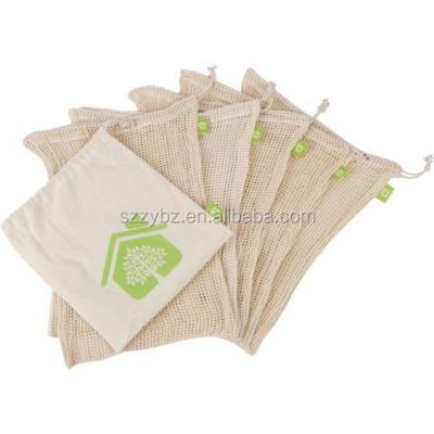 China Recyclable Reusable Cotton Vegetable Fruit Kitchen Mesh Bag Ecology Market String Net Cotton Grocery Bags 5 Packs for sale