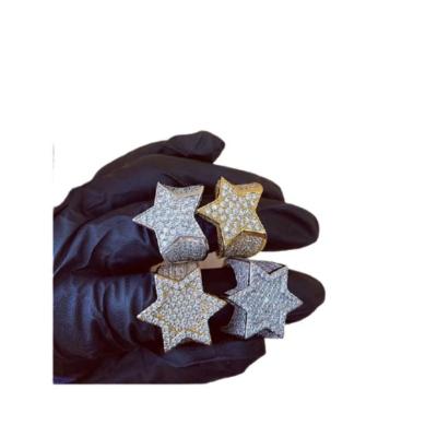 China Wholesale High Quality 18K Gold Star Shape Ring For Men&'s Hip Hop Jewelry Full Bling Zircon Rings For Men's Wedding Party 2021 Design for sale