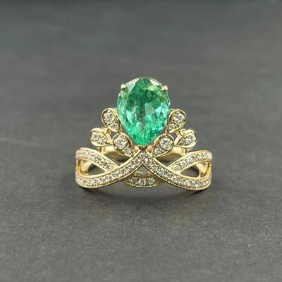 China Fashionable Fine Jewelry Emerald And Natural High End Solid 18K Gold Rings VS Diamond 18k Gold Engagement Wedding Gold Couple Rings for sale