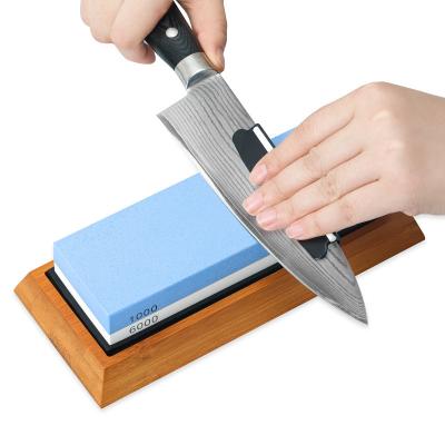 China 1000/6000 Grit Viable High Quality Whetstone Sharpening Stone Kitchen Knife Sharpener with Bamboo Base for sale