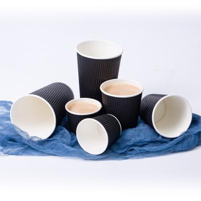 China Disposable PLA Coated Customized Logo Ripple Wallpaper Cups With Lids for sale