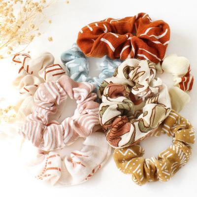 China Hair holder Bamboo / Cotton INS printing Elastic Hair Bands Hair Scarf Ponytail Holder Scrunchy Ties Vintage Accessories for Women Gir for sale