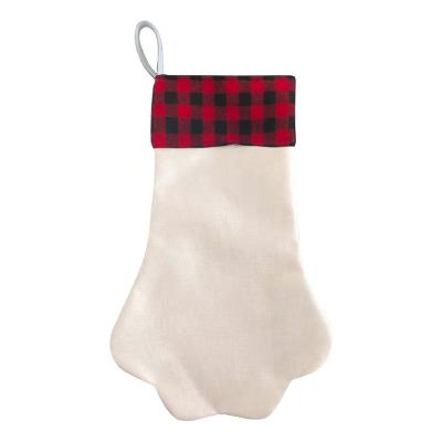 China Soft Home Decoration Christmas Stocking Plaid Christmas Decorations Sublimation Blank Linen for Heat Transfer for sale