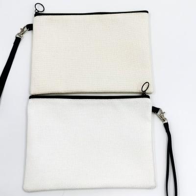 China Lady High Quality White Faux Linen Blank Sublimation Makeup Bag Blank Cosmetics Bag for sale