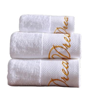 China Plain 100% Cotton Hotel and Hospital White Plain Bath and Floor Towel Set With Embroidery for sale