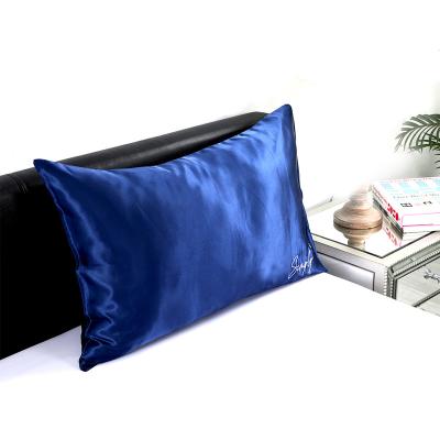 China Anti-Static Wholesale Custom Logo Luxury Dark Blue Durable Polyester Satin Pillow Cases for sale