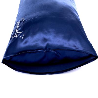 China Anti-static Fashionable Custom Logo Luxury Durable Dark Blue Polyester Satin Pillow Case for sale