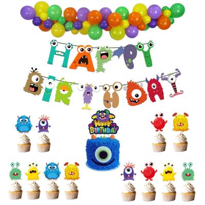 China HappyBro Birthday Little Monster Birthday Balloon Set Cake Topper Happy Birthday Banner Set Theme Party Decorations for sale