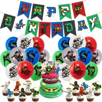 China HappyBro Ninja Theme Party Decorations Ninja Birthday Balloon Set Cake Topper Happy Birthday Banner Set for sale