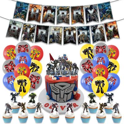 China HappyBro Birthday Transformers Theme Party Decorations Transformers Birthday Balloon Set Cake Topper Happy Birthday Banner Set for sale