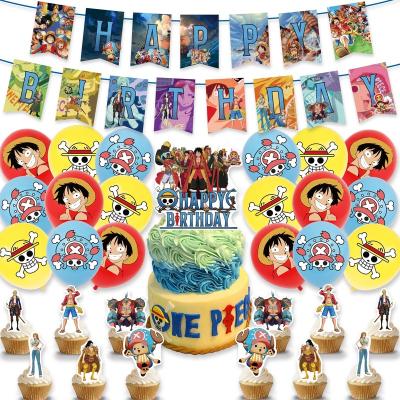 China One Piece Party Decorations HappyBro Theme Birthday Balloon Set Cake Topper Happy Birthday Banner One Piece Set for sale