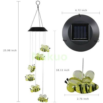 China Solar Powered Wind Chime Hanging LED Campanula Iron Crafts Bells Hanging Living Bed Garden Decor Home Outdoor Solar Wind Chimes for sale