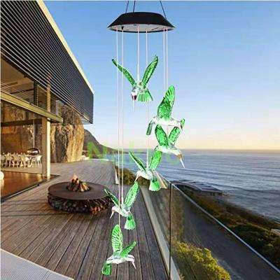 China New Arrival LED Led Solar Power Lights Hummingbird Solar Wind Chime Rings Outdoor Waterproof Hummingbird With Bell for sale