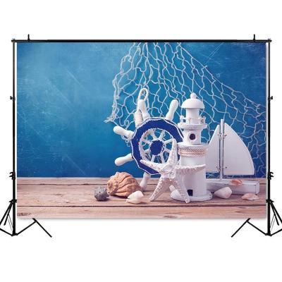 China Seamless Nautical Wooden Starfish Boat Photography Backdrops Newborn Baby Photo Backgrounds for Sea Travel Studio Props for sale