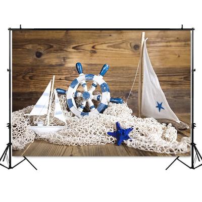 China Wooden Starfish Seamless Wall Floor Photography Backdrops Fishing Net Photo Backgrounds For Kids Studio Props for sale