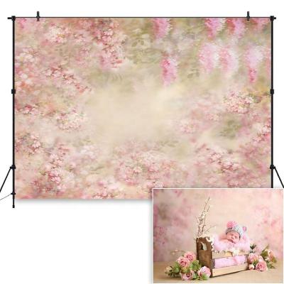 China Seamless Newborn Baby Floral Photography Backdrop Pink Flowers Digital Printed Backgrounds For Photo Studio for sale