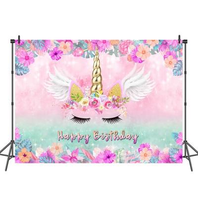 China Unicorn Birthday Photo Background Purple Seamless Unicorn Birthday Party Photography Backdrop floral pink for sale