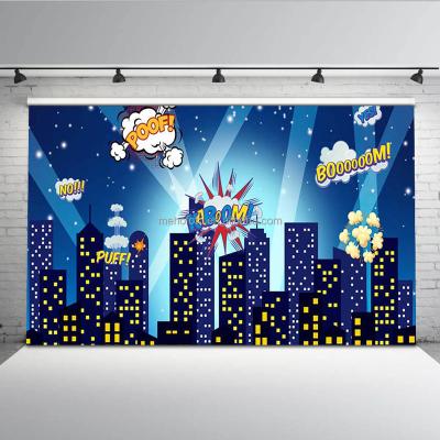 China 7x5ft Seamless Vinyl Superhero Photo Light Seamless Backdrop Digital Printing Cityscape Photo Studio Backdrop for sale