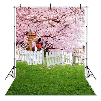 China Seamless Pink Flowers Blossom Tree Photography Backdrops Spring Fence Photo Backgrounds For Romantic Wedding Studio Props for sale