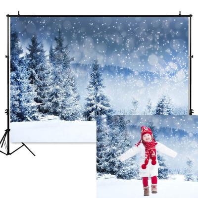 China Winter Seamless Snow Covered Forest Landscape Christmas Cabin Backdrops Trees Photography Backdrop Snowflake Photo for sale