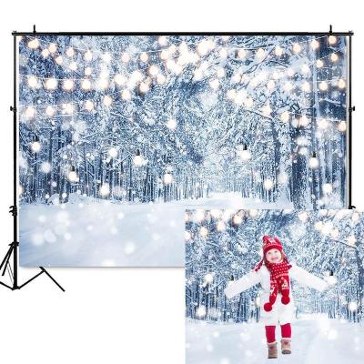 China Frozen Forest Photography Backdrop Bokeh Background Seamless Winter Snow Glitter Snow Trees Photo Booth Backdrops for sale