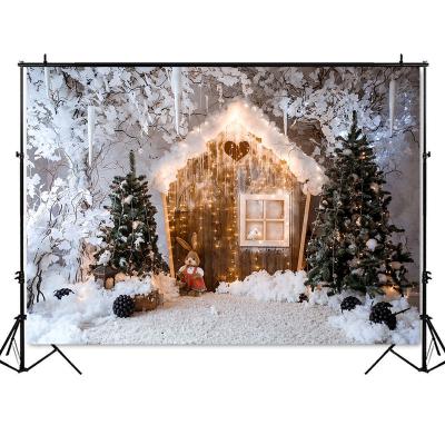 China Seamless Christmas Bedroom Photography Backdrop Winter Snow Holiday Party Decor Wooden Photo Background for sale