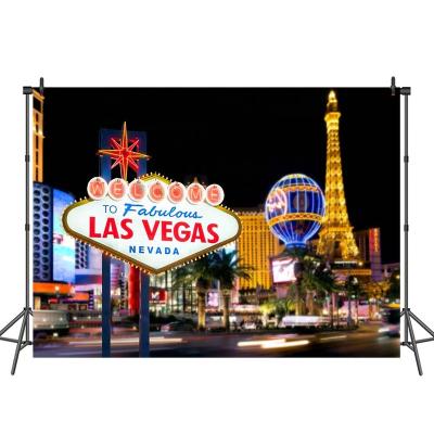 China Seamless Welcome to Las Vegas Photo Background Casino City Night Landscape Photography Backdrop for sale