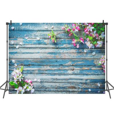 China Blue Wooden Seamless Rustic Wedding Flower Floor Baby Photography Backdrop for sale