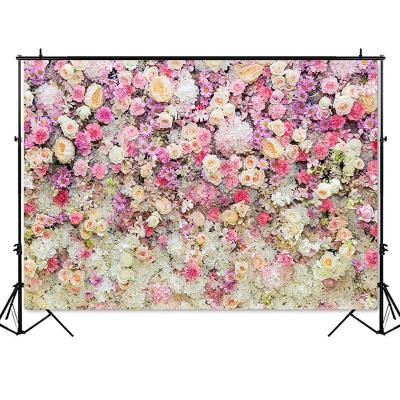 China Seamless Pink Rose Flower Wall Photo Background Wedding Decoration Birthday Party Flowers Bridal Shower Backdrops for sale