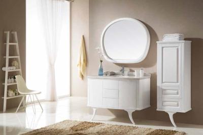 China White High Gloss Bathroom Vanity Units Wooden Cabinet With 2 Legs Floor Stand for sale