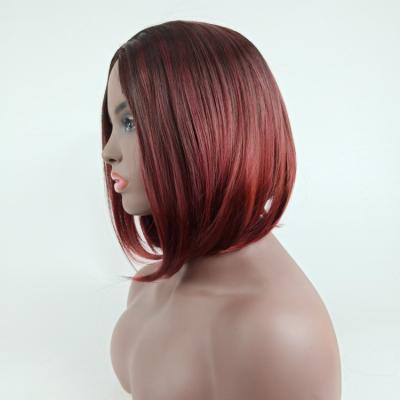 China Silky Wave Wig Best Selling Chemical Fiber Hair Wigs For Women Wine Red Straight Pixie Cuts Full Lace Wig Hair for sale