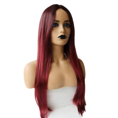 China Wholesale Chemical Hair Silky Wave Wig Women In Black Powder Gradually Parted Long Straight Chemical Hair for sale