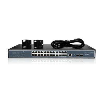 China LACP OEM 24 gigabit poe port vlan 400w managed switch with 2 port 1000mbps SFP 1 console for sale