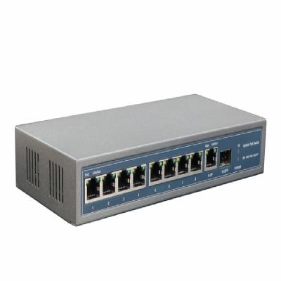 China LACP OEM 8 poe port vlan switch with 1 gigabit copper 1 fiber SFP uplink for sale