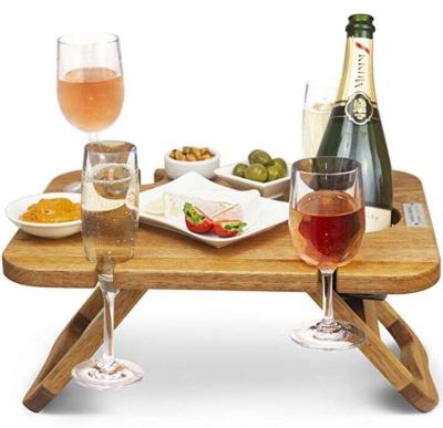 China Large Durable Outdoor Bamboo Folding Snack Cheese Tray Wine Picnic Table Outdoor Bench for sale