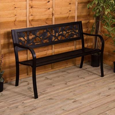 China Durable Outdoor Steel Garden Bench Furniture Rose Design Wooden Garden Bench for sale