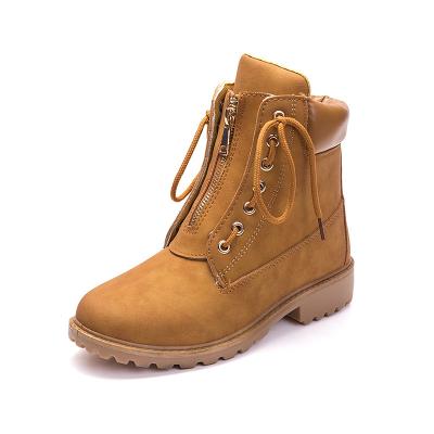 China 2021 Autumn Winter Round Boots Two Way Booties Women's Casual Flat Maching Women's Lace Up Boots for sale