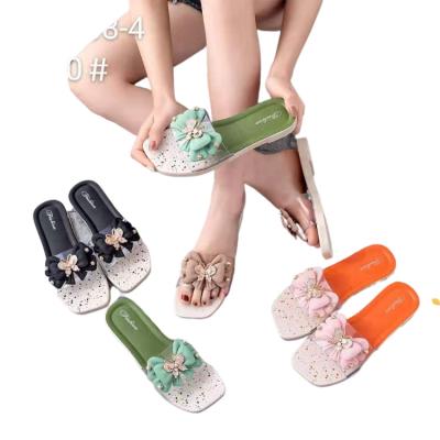 China Wholesale Cheap Price PVC Women Summer Flip Flops Fashion Trend Slippers Ladies Slippers With Flower for sale