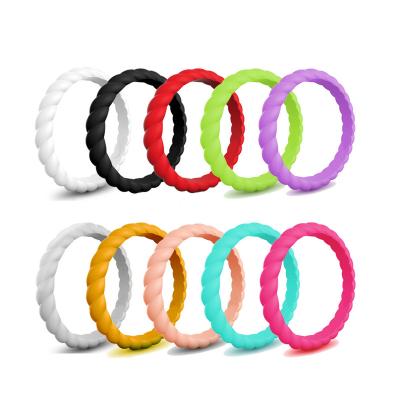 China TRENDY High Quality Fashion Jewelry Minimalist Unisex Stackable Braided c Silicone Rings Rubber Wedding Finger Ring Band for Men Women for sale