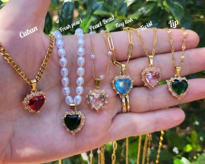 China TRENDY Fashion Jewelry Trendy Hypoallergenic Red Blue Green Crystal Zircon Heart Pendant Gold Choker Necklace for Valentine Mother Gift for sale