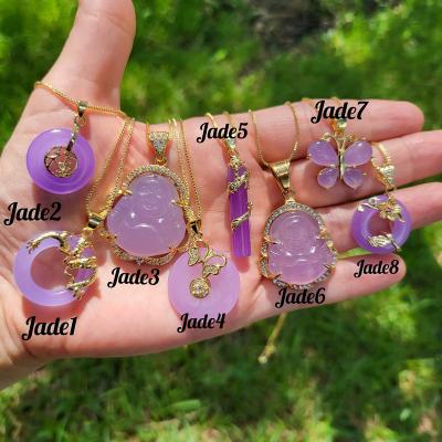 China TRENDY Trendy Fashion Jewelry Gold Chain Lavender Purple Lucky Genuine Real Jade Flower Bamboo Buddha Charm Pendant Necklace for Women for sale