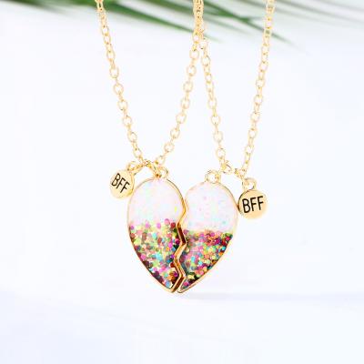 China Europe and America Cute 2 Pcs Best Friend Necklace Fashion Couple Chain Necklace Children Glitter Friendship BFF Heart Pendant Necklace Jewelry for sale