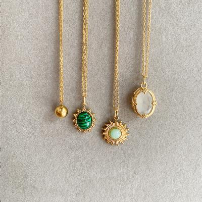 China Sun Green Natural Stone Zircon Trendy Bohemian Jewelry Stainless Steel Charm 18k Gold Plated Necklace Stone Pendant Necklaces Women for sale