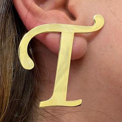 China Environmentally friendly tarnish free and waterproof stainless steel jewelry personalized big large monogram letter initial gold alphabet simple earring for sale