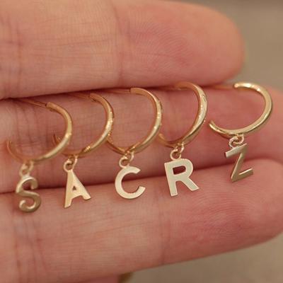 China Custom Tasty Gold Plated Circle Initial Drop Alphabet Letter Earring Environmental Friendly Girls Women Simple Fashion Stainless Steel Jewelry Statement for sale