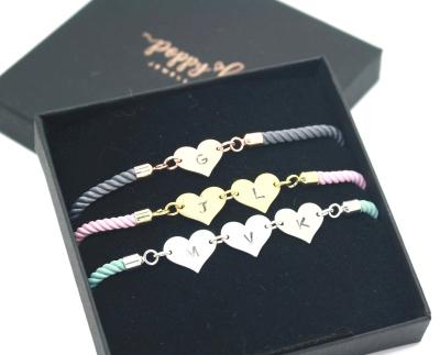 China Fashion Handmade Friendship Bohemia Alphabet Initial Letter Heart Charm Adjustable String Bracelet Simple TRENDY Stainless Steel for sale