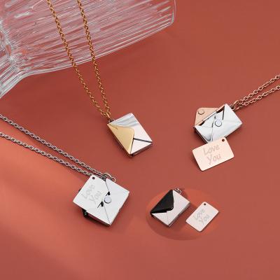 China Europe and America Rose Gold Silver Secret Hidden Message Pendant I Love You Personalized Name Words Envelope Pendant Necklace Gift Jewelry for sale